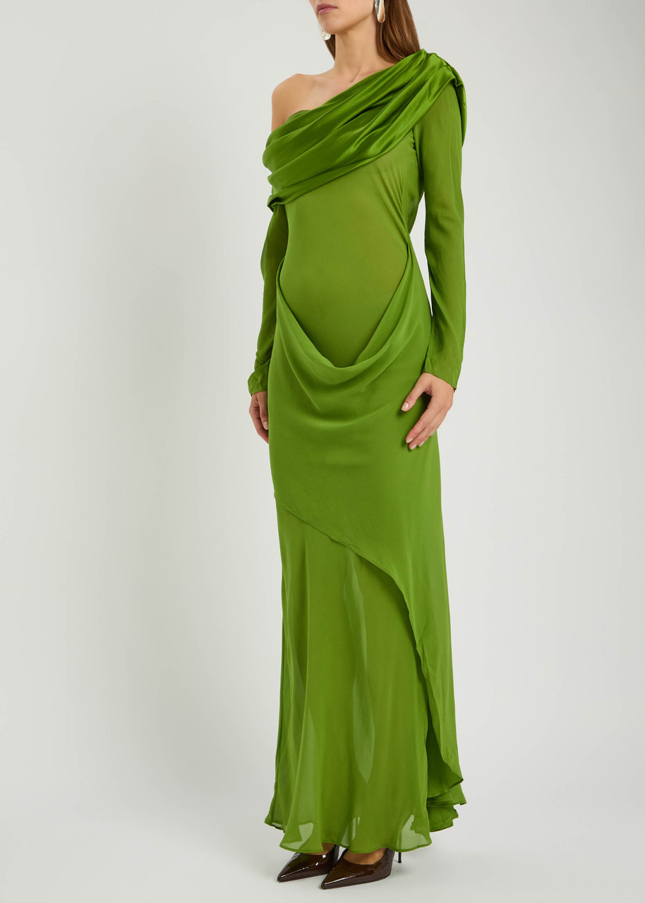 Christopher Esber Draped Silk-chiffon Gown In Green