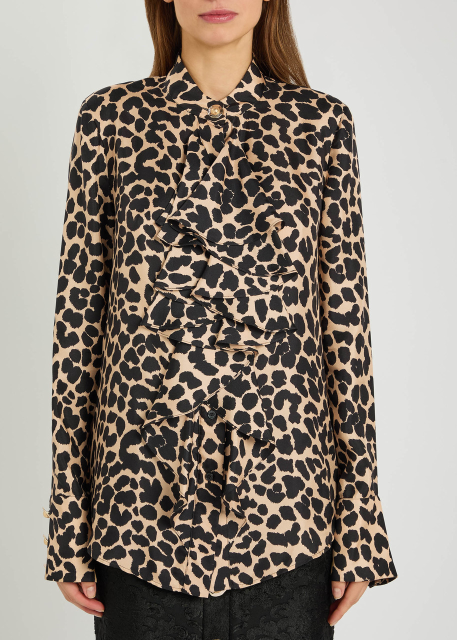  Balmain Leopard-print Silk Blouse - Multi Animal - 42 (uk14 / L) 