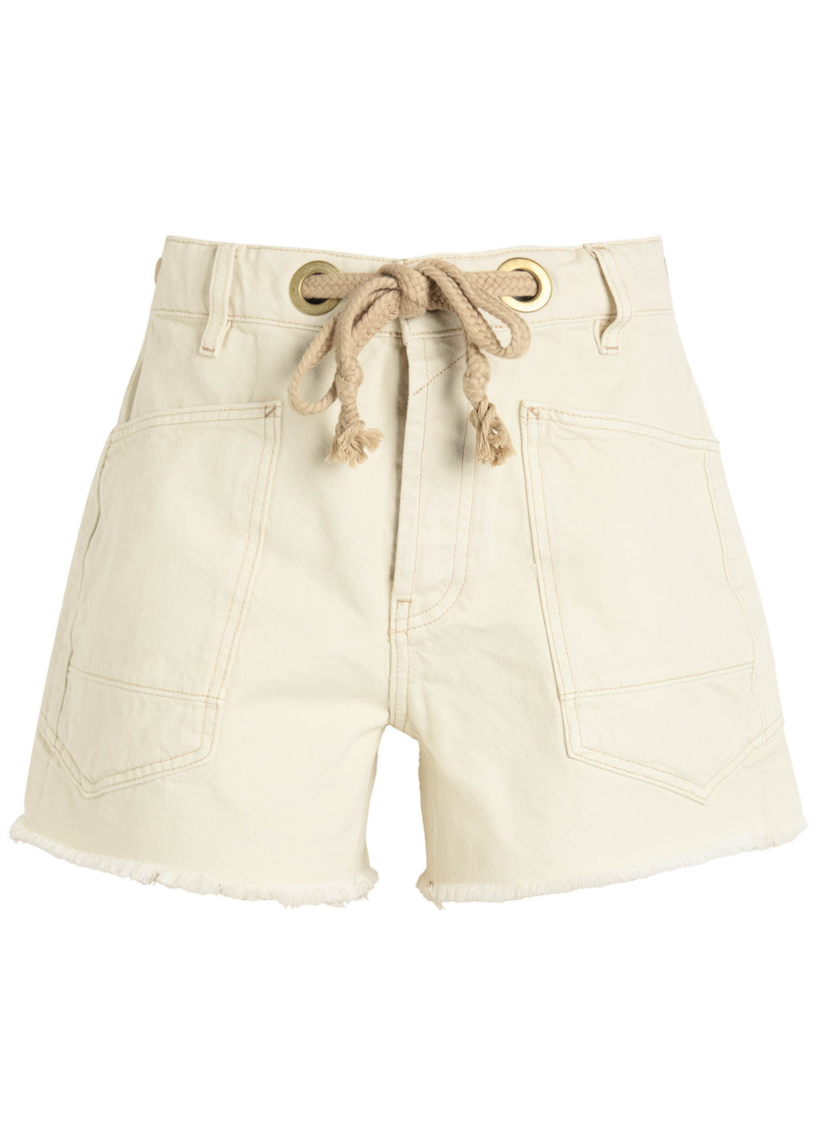 Free People Moxie Drawstring Denim Shorts In White