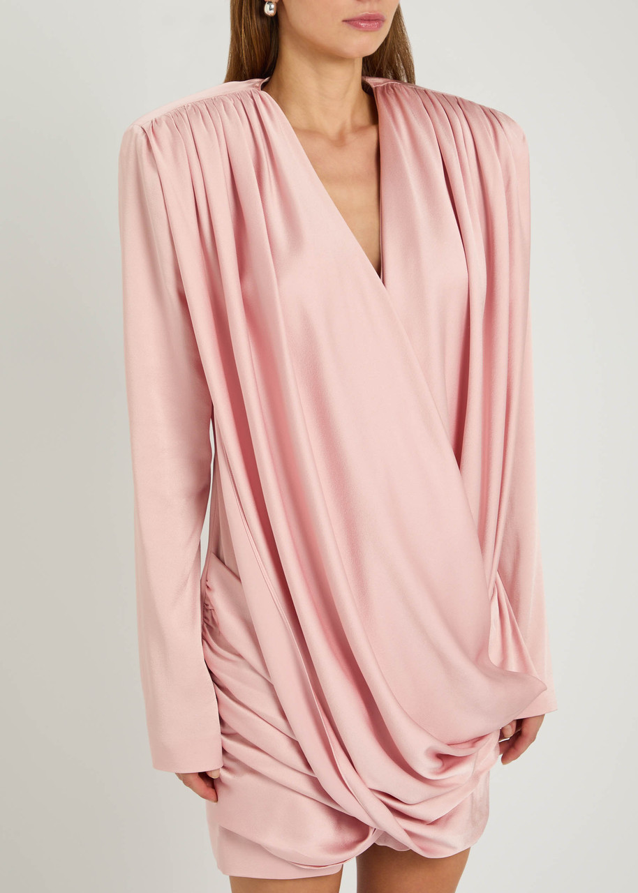 Stella Mccartney Pleated Satin V-neck Mini Dress In Pink