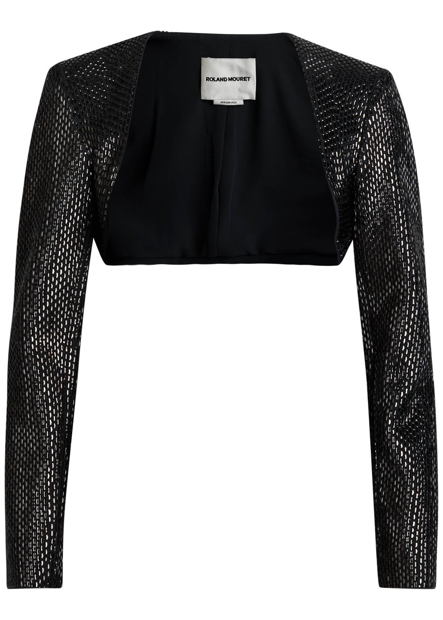 Roland Mouret Crystal-embellished Crepe Cropped Jacket In Gray