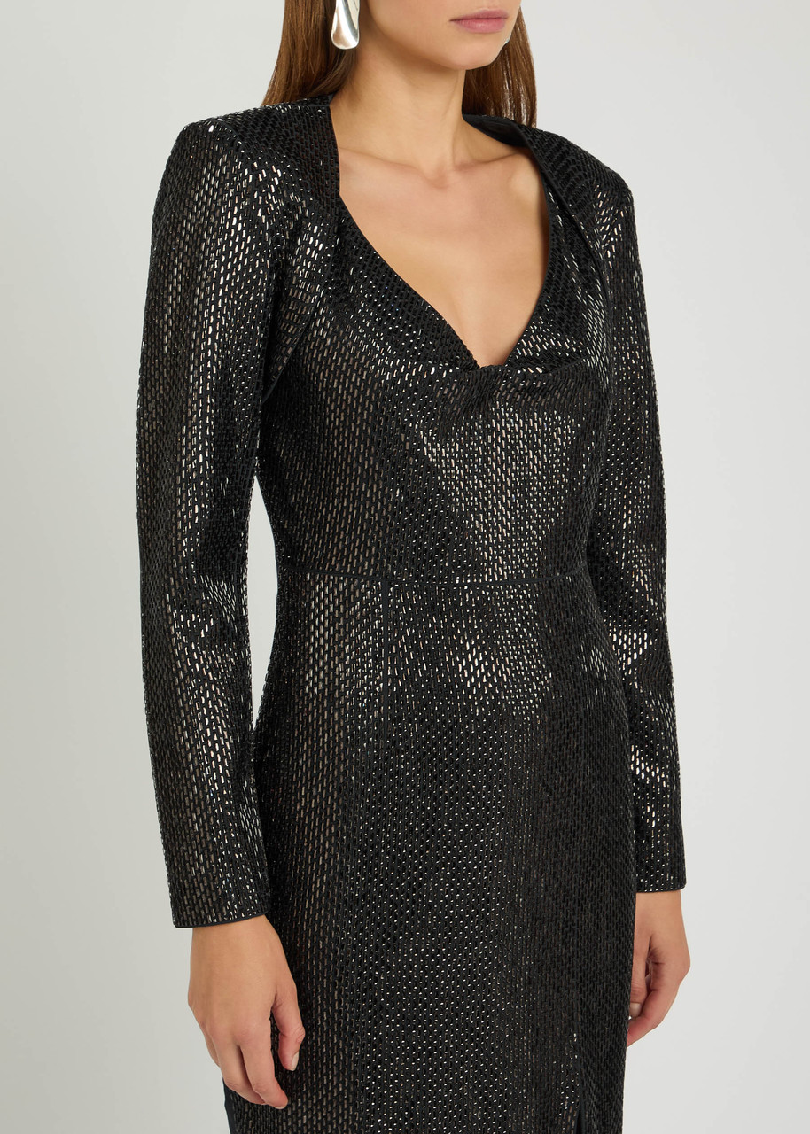Roland Mouret Crystal-embellished Crepe Cropped Jacket In Gray