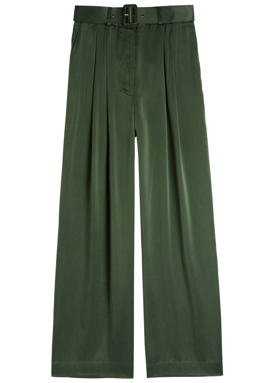 Zimmermann Wide-leg Silk Trousers In Green