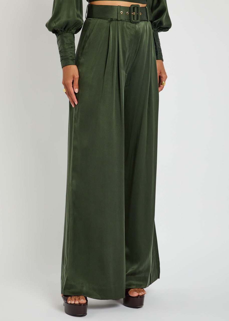 Zimmermann Wide-leg Silk Trousers In Green