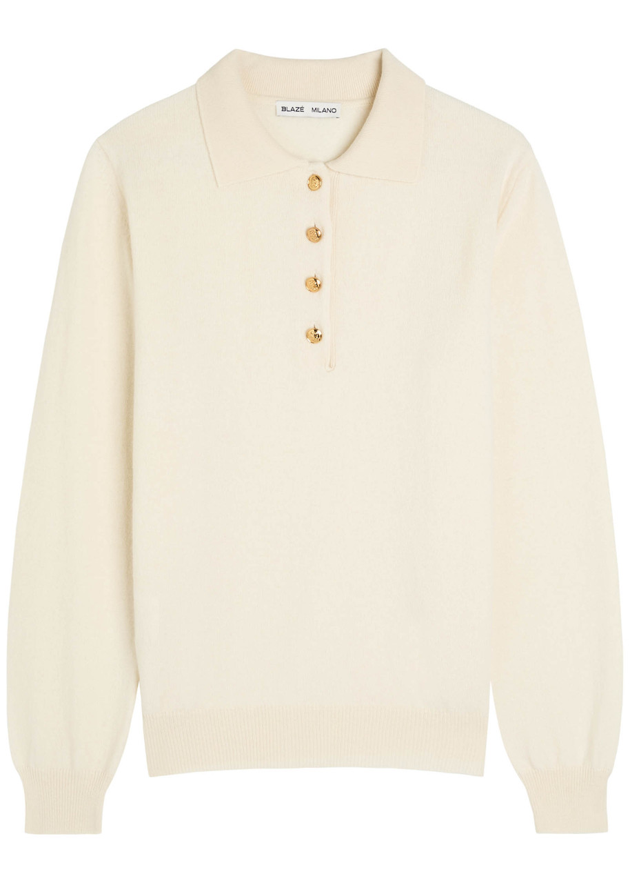 Blazé Milano Blaze Milano Highland Wool And Cashmere-blend Polo Top In Neutral