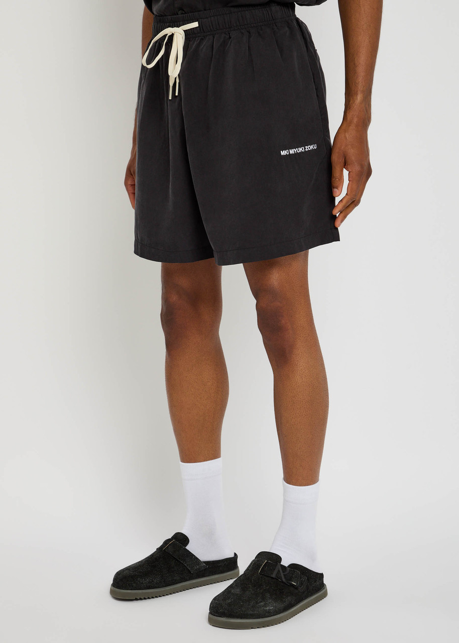 Mki Miyuki Zoku Sandwash Logo-embroidered Woven Shorts In Black