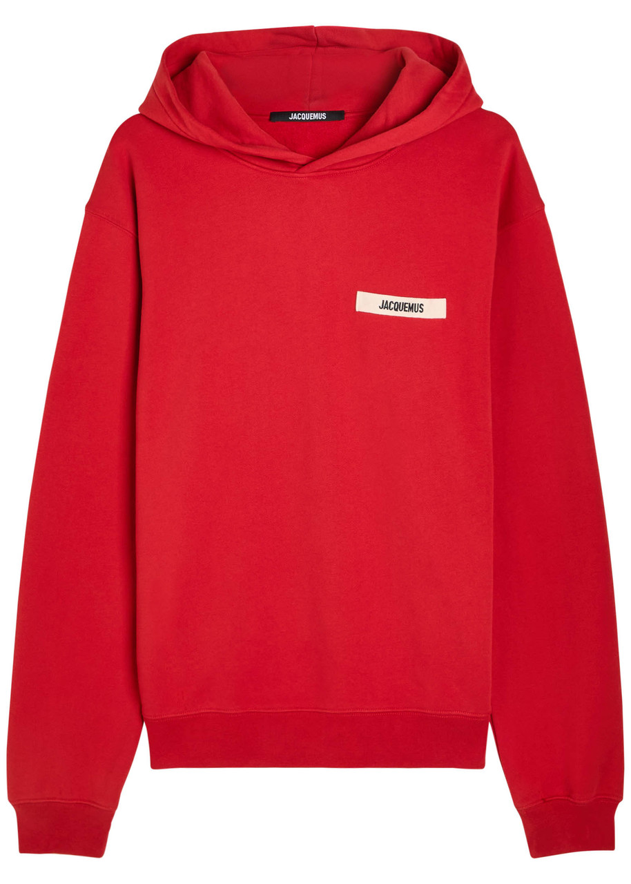 Jacquemus Men Le Hoodie Grosgrain Hooded Sweatshirt In Red