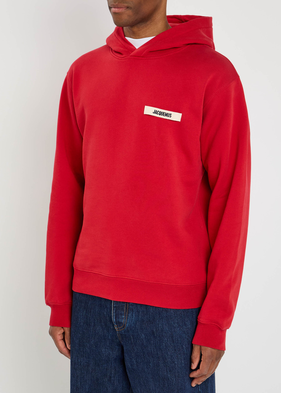 Jacquemus Men Le Hoodie Grosgrain Hooded Sweatshirt In Red
