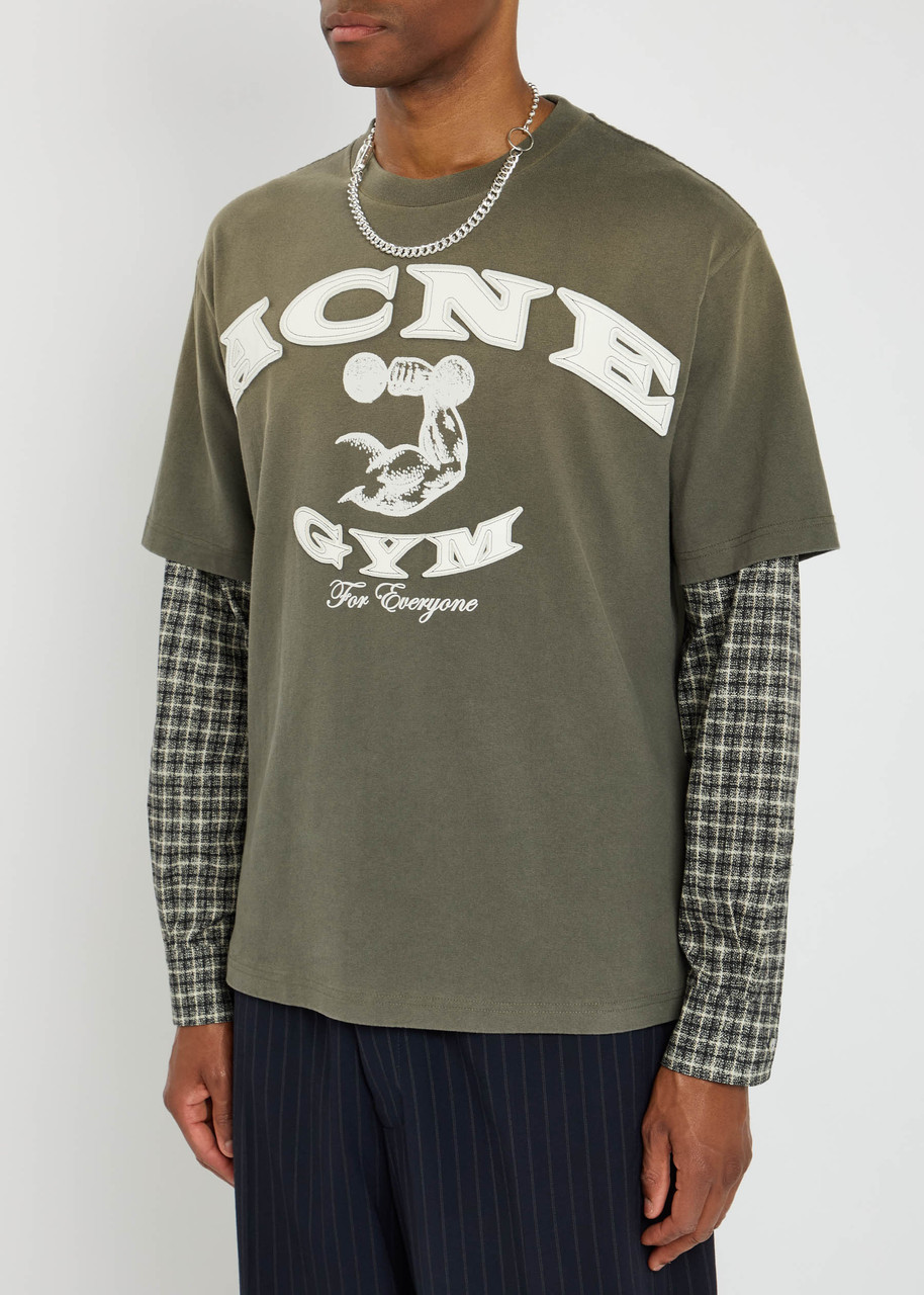 Acne Studios Mens Vintage Green Exford Gym Bro Logo-patch Cotton T-shirt In Green