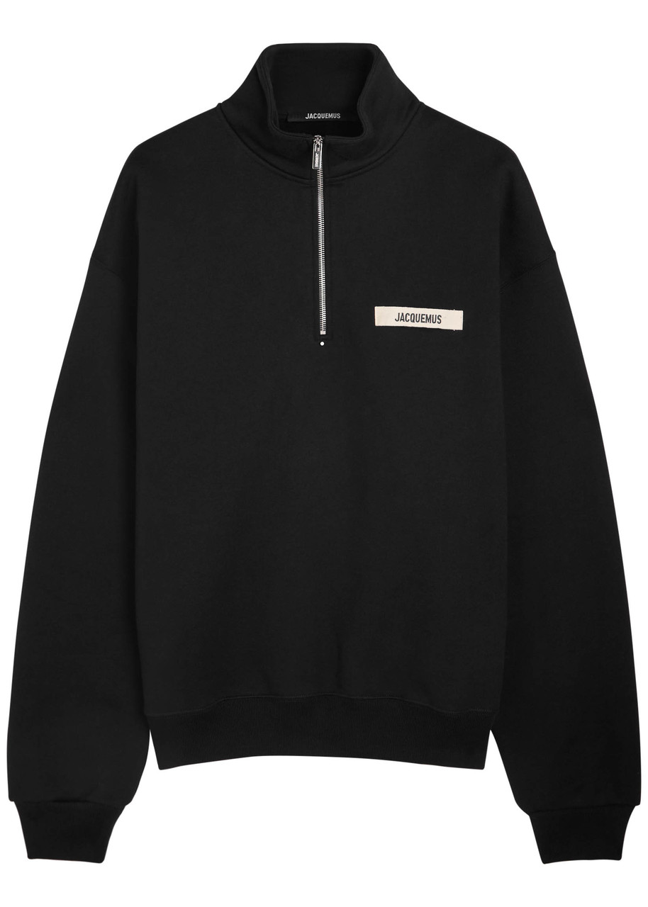 Jacquemus Grog Grain Zip-neck Sweatshirt In Black
