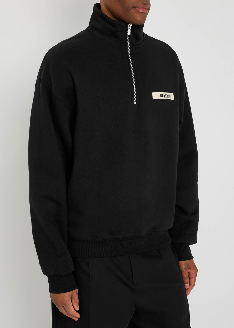 Jacquemus Grog Grain Zip-neck Sweatshirt In Black
