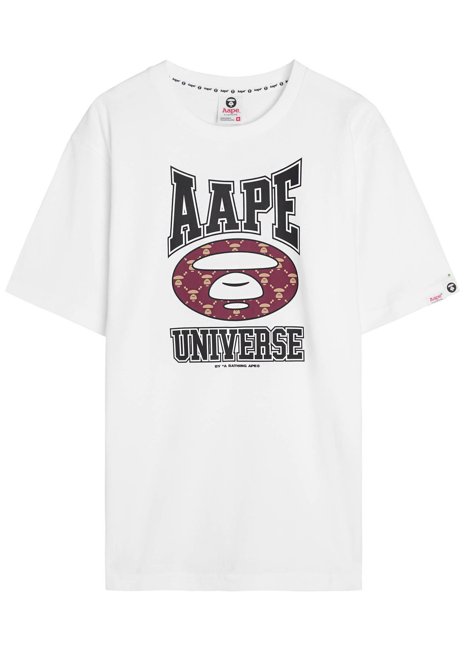 Aape Moonface Universe Printed Cotton T-shirt In White