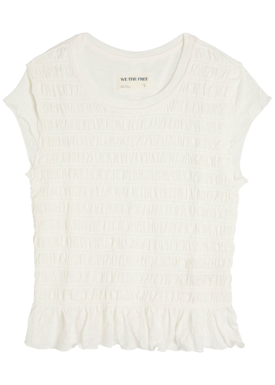 Free People Sylvie Shirred Cotton-blend T-shirt In White