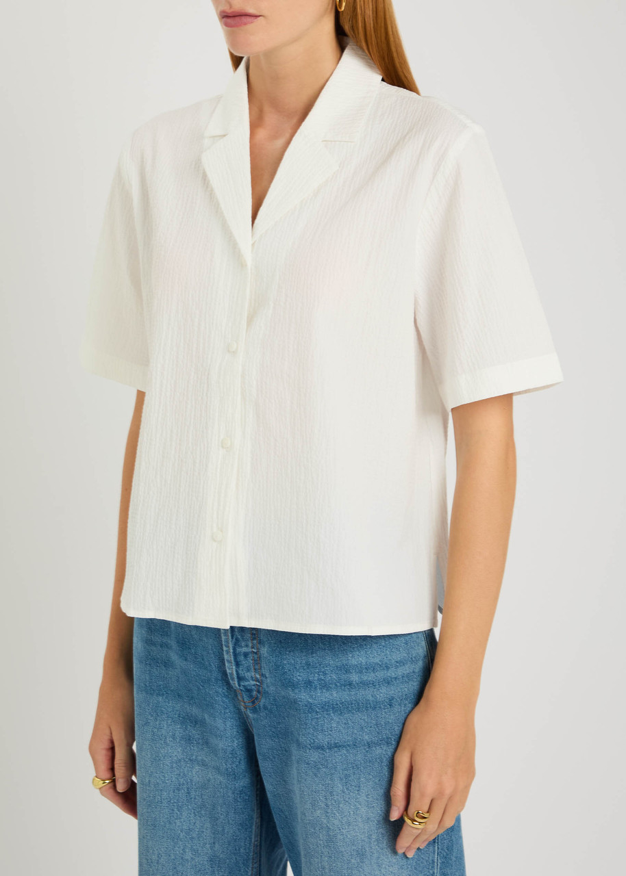 Eileen Fisher Notch Collar Stretch Organic Cotton Button-up Shirt In White