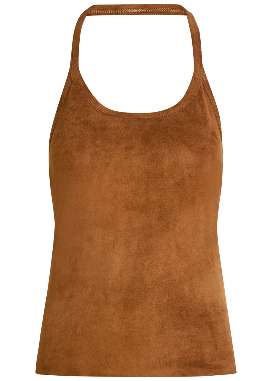 Stouls Cherry Halterneck Stretch-suede Top In Brown