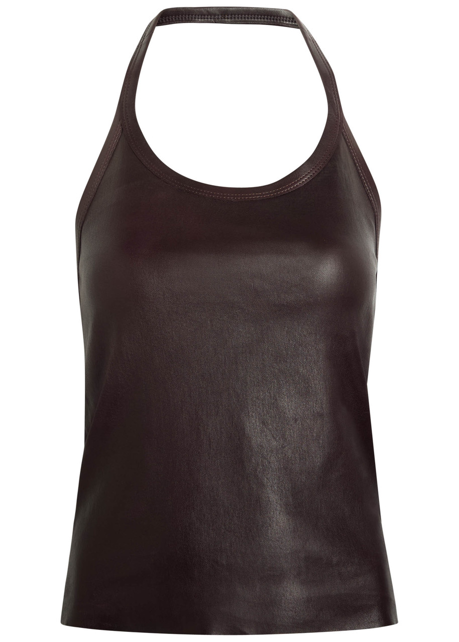 Stouls Cherry Halterneck Stretch-leather Top In Brown