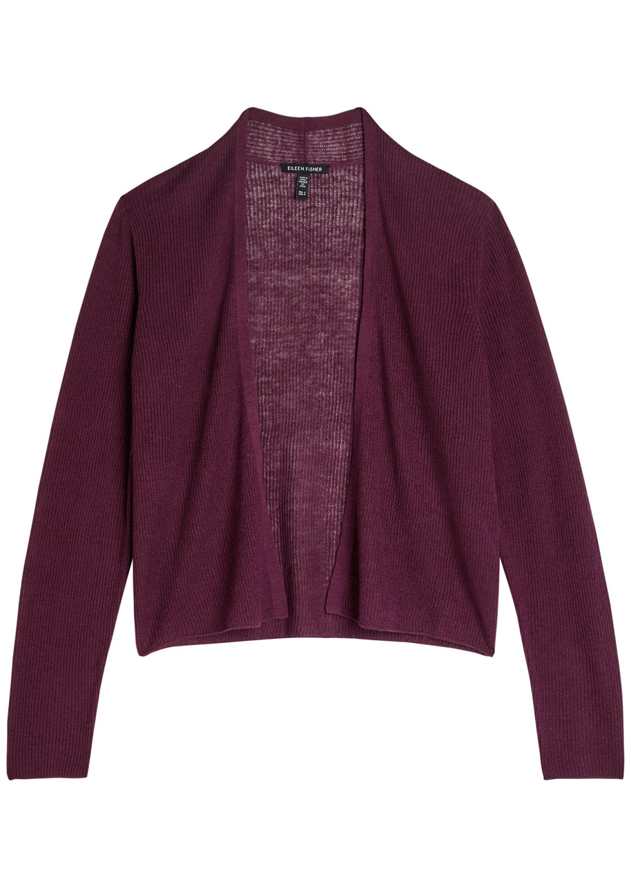 Eileen Fisher Fine-knit Linen-blend Cardigan In Purple