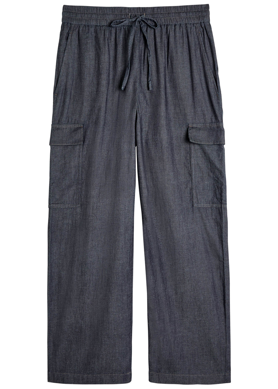 Eileen Fisher Drawstring Cotton Cargo Trousers In Blue