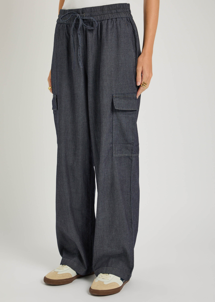 Eileen Fisher Drawstring Cotton Cargo Trousers In Blue