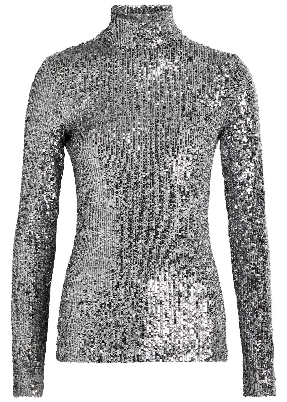 Rabanne Sequin-embellished Mesh Top In Gray