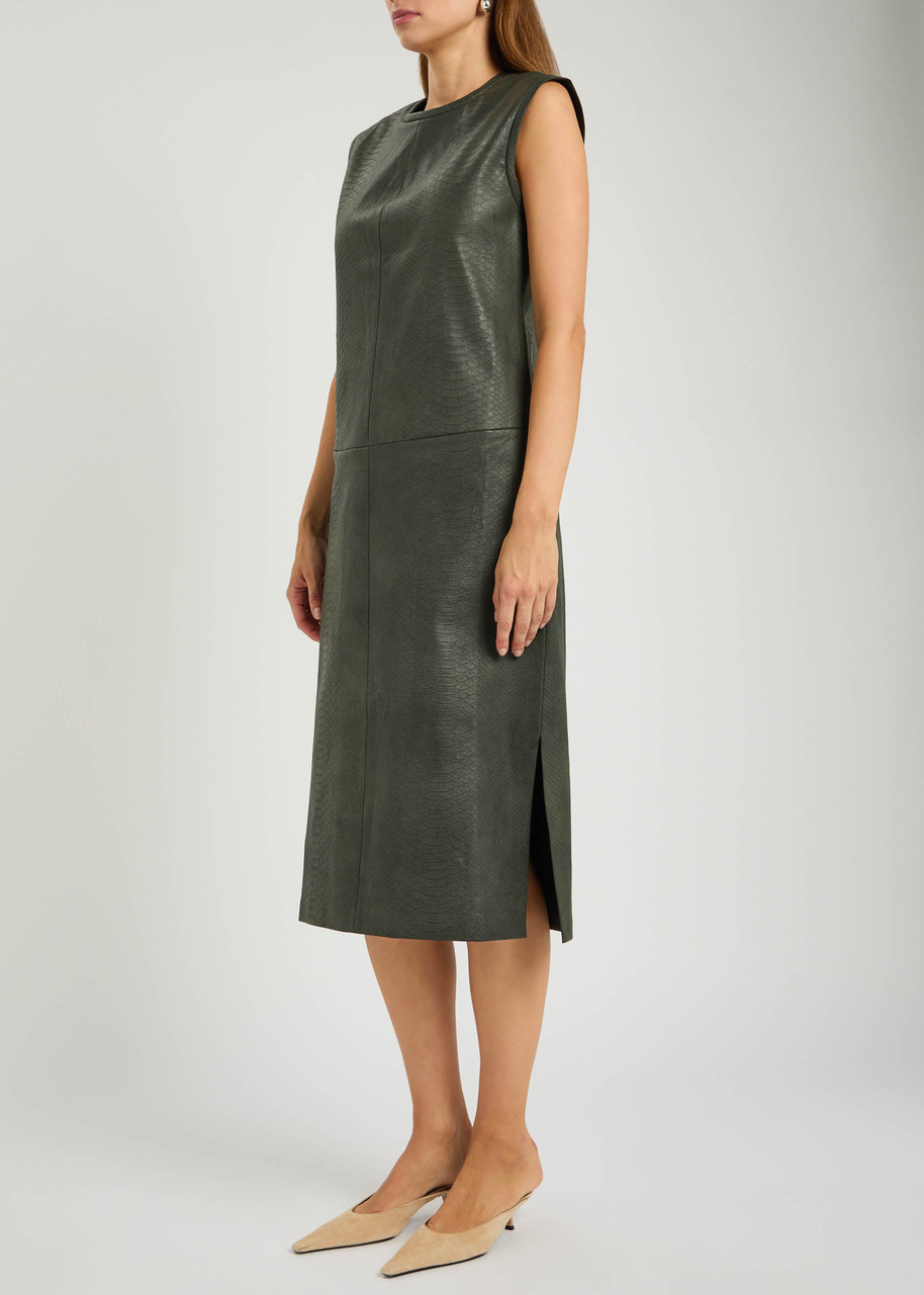 Stouls Caro Python-effect Stretch-leather Midi Dress In Green