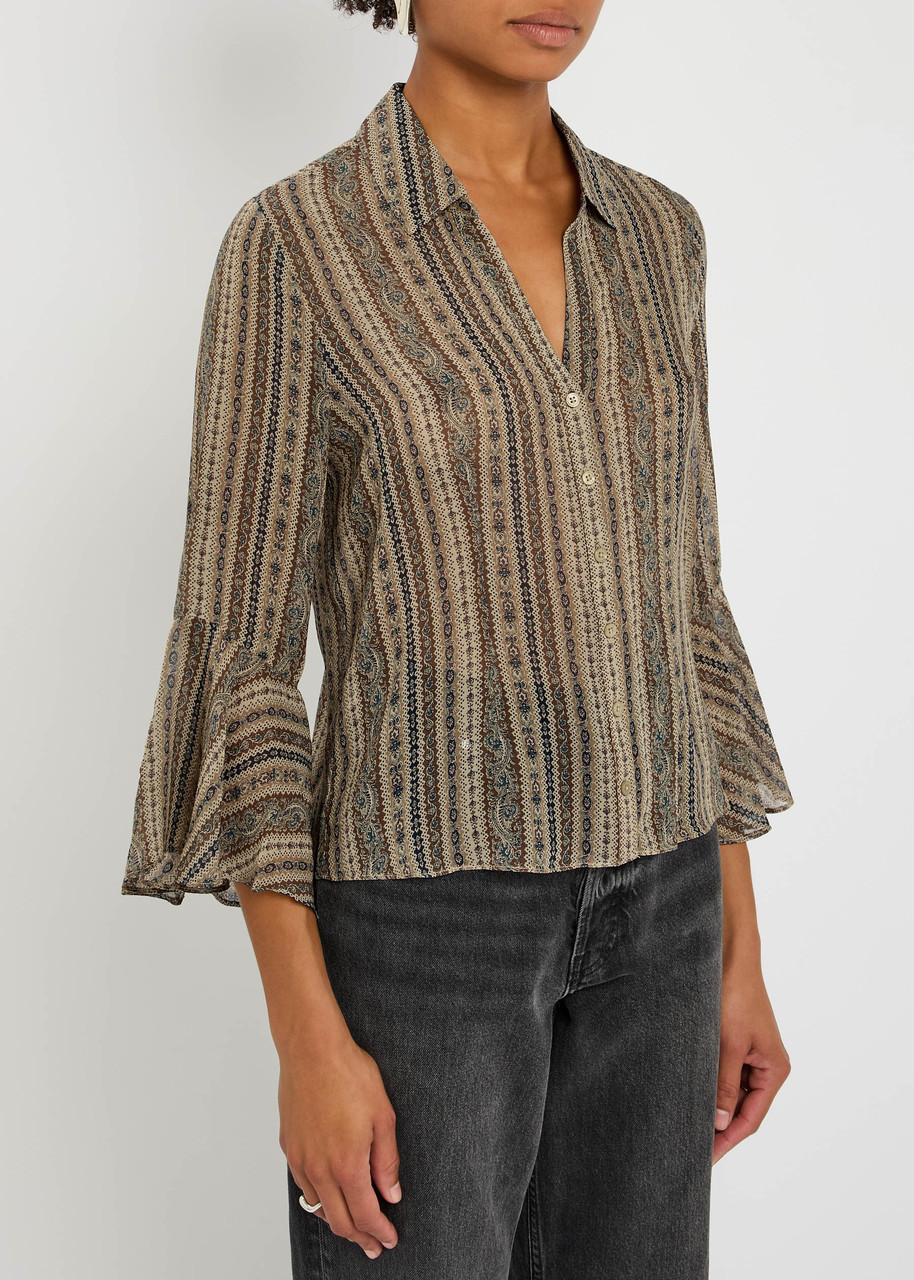 Paige Jasmeet Patterned Silk-chiffon Blouse In Brown