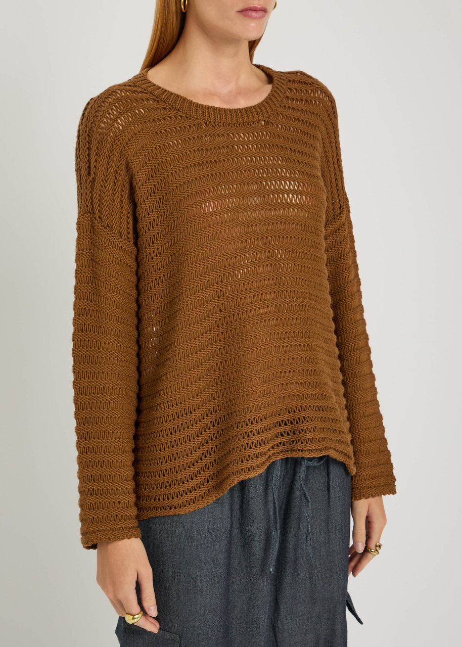 Eileen Fisher Open-knit Cotton Jumper In Brown