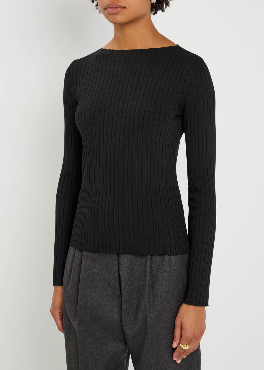Vince Ribbed Long-sleeve High-neck Top In Black