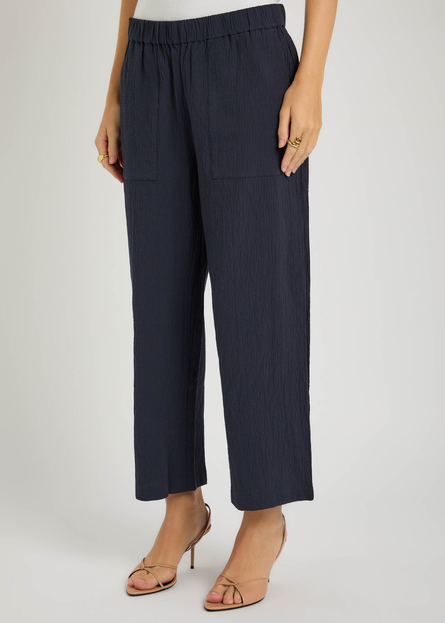 Eileen Fisher Seersucker Cropped Trousers In Blue