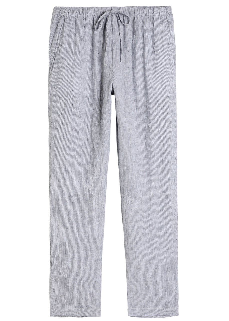 Eileen Fisher Striped Linen Trousers In Gray