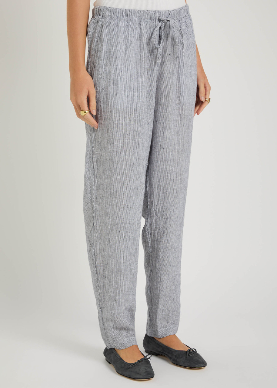 Eileen Fisher Striped Linen Trousers In Gray