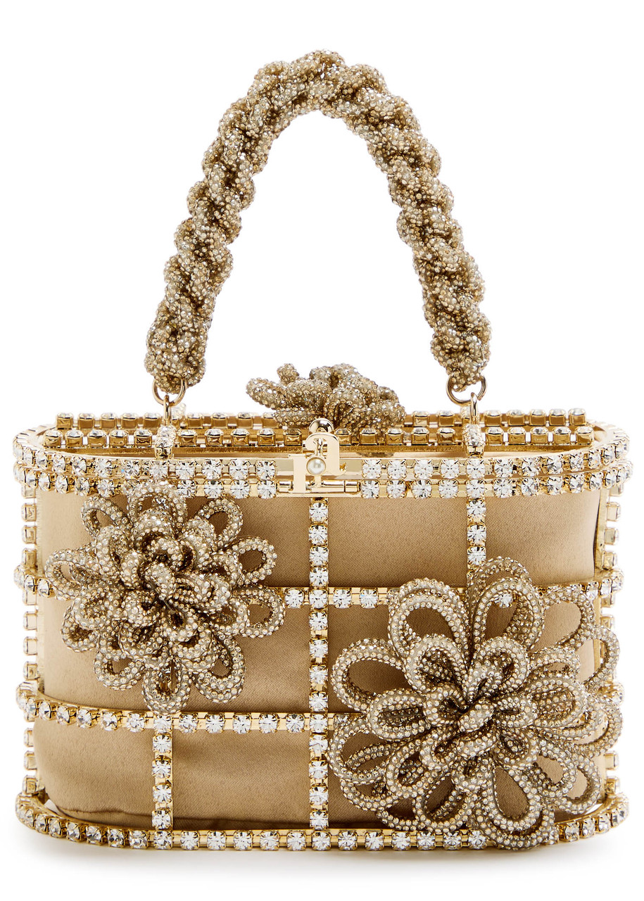 Rosantica Mini Holli Timo Crystal-embellished Top Handle Bag In Gold