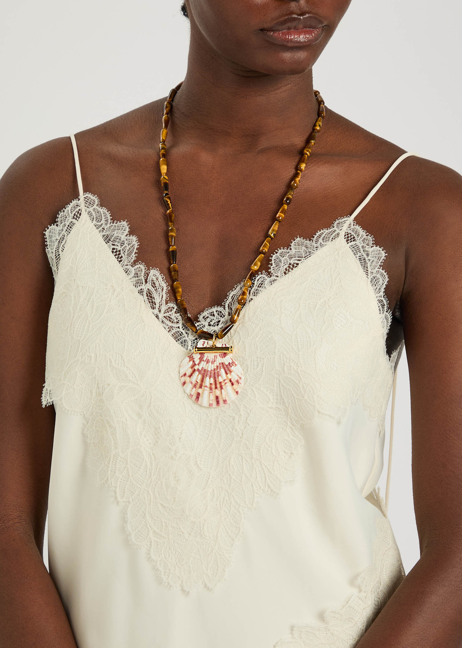 Timeless Pearly Ginevra Shell Beaded Necklace In Brown