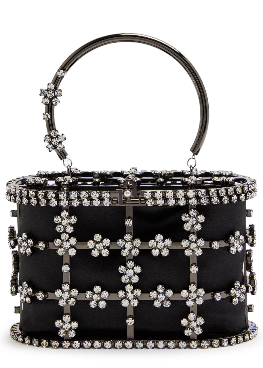 Rosantica Mini Holli Anice Crystal-embellished Top Handle Bag In Black