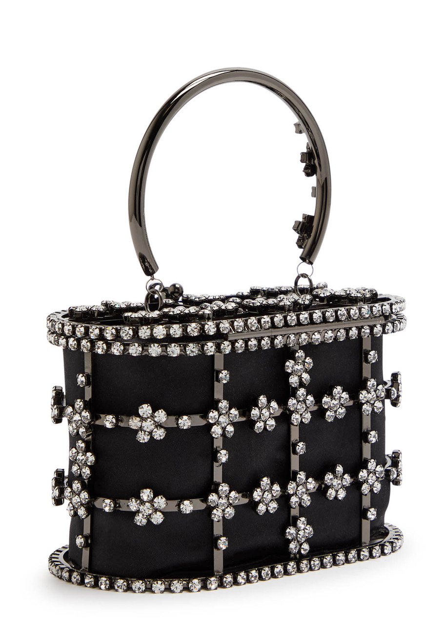 Rosantica Mini Holli Anice Crystal-embellished Top Handle Bag In Black