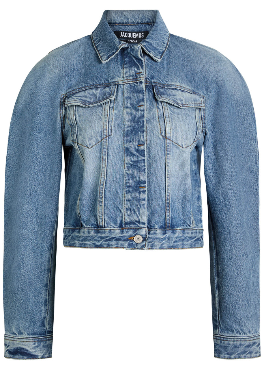 Jacquemus La Veste De-nimes Ovalo Puffer Jackets Light Blue In Blue