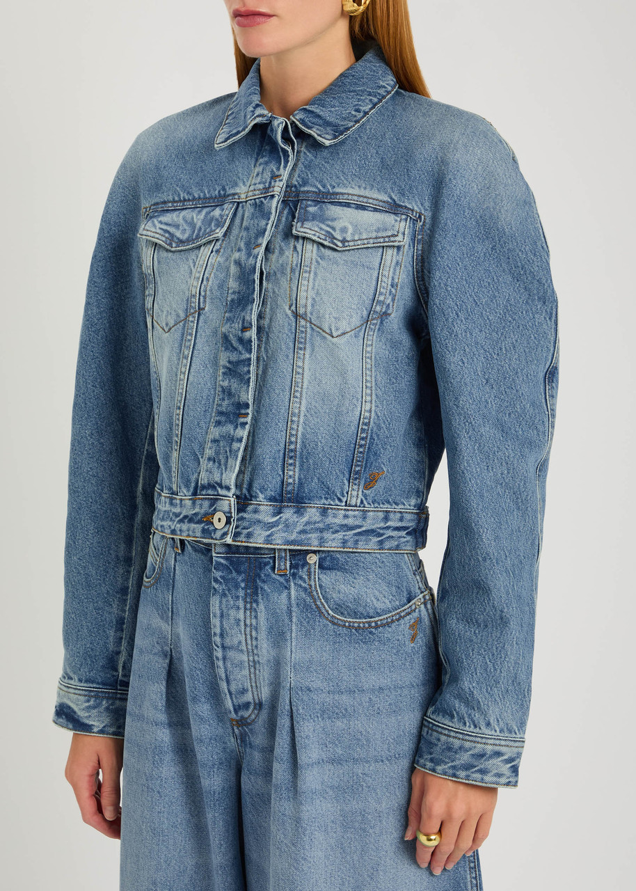 Jacquemus La Veste De-nimes Ovalo Puffer Jackets Light Blue In Blue