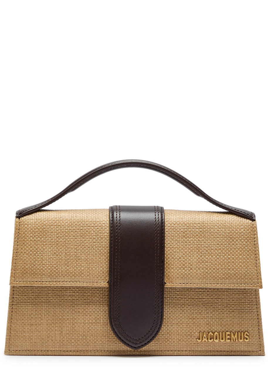 Jacquemus Le Grande Bambino Raffia And Leather Top Handle Bag In Brown