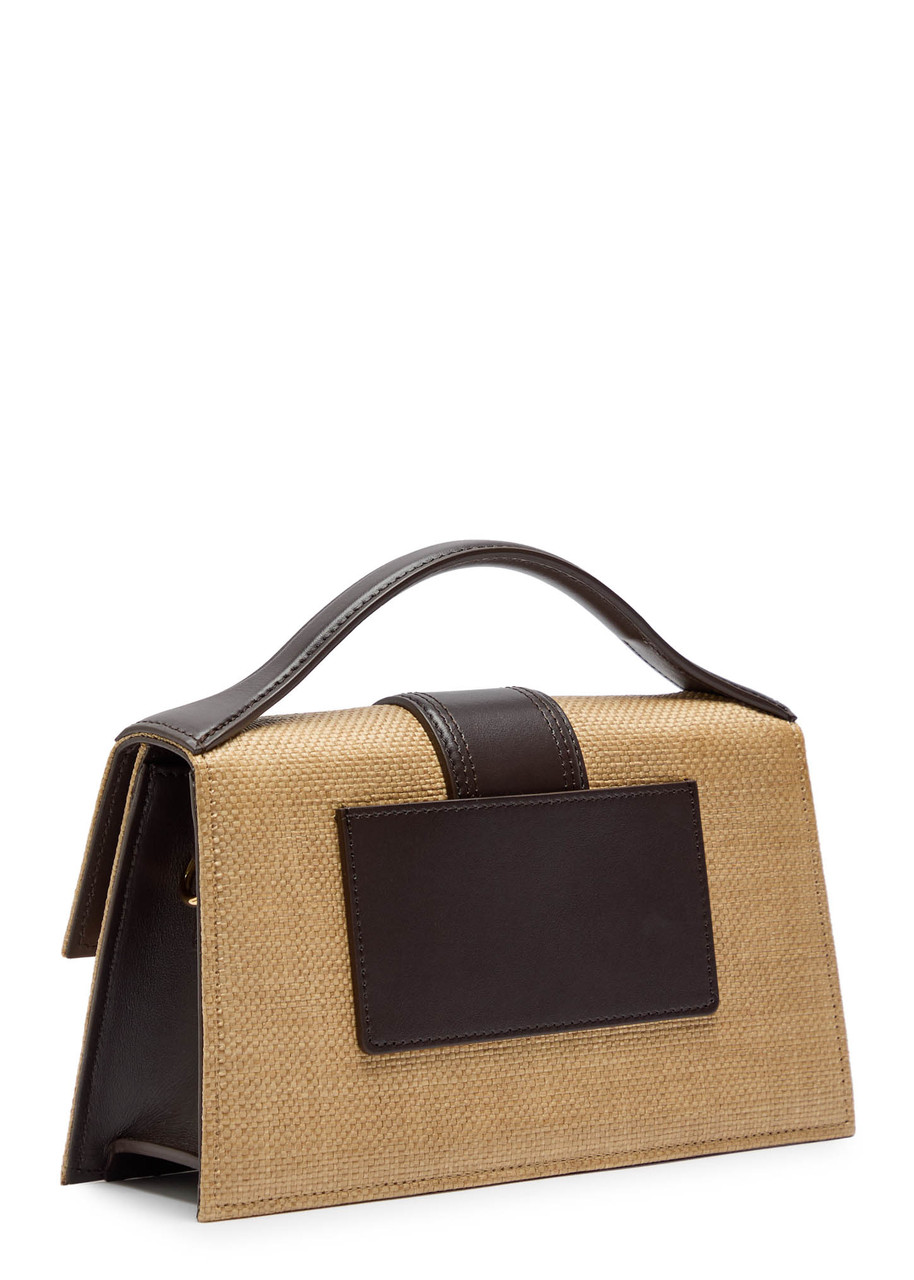 Jacquemus Le Grande Bambino Raffia And Leather Top Handle Bag In Brown