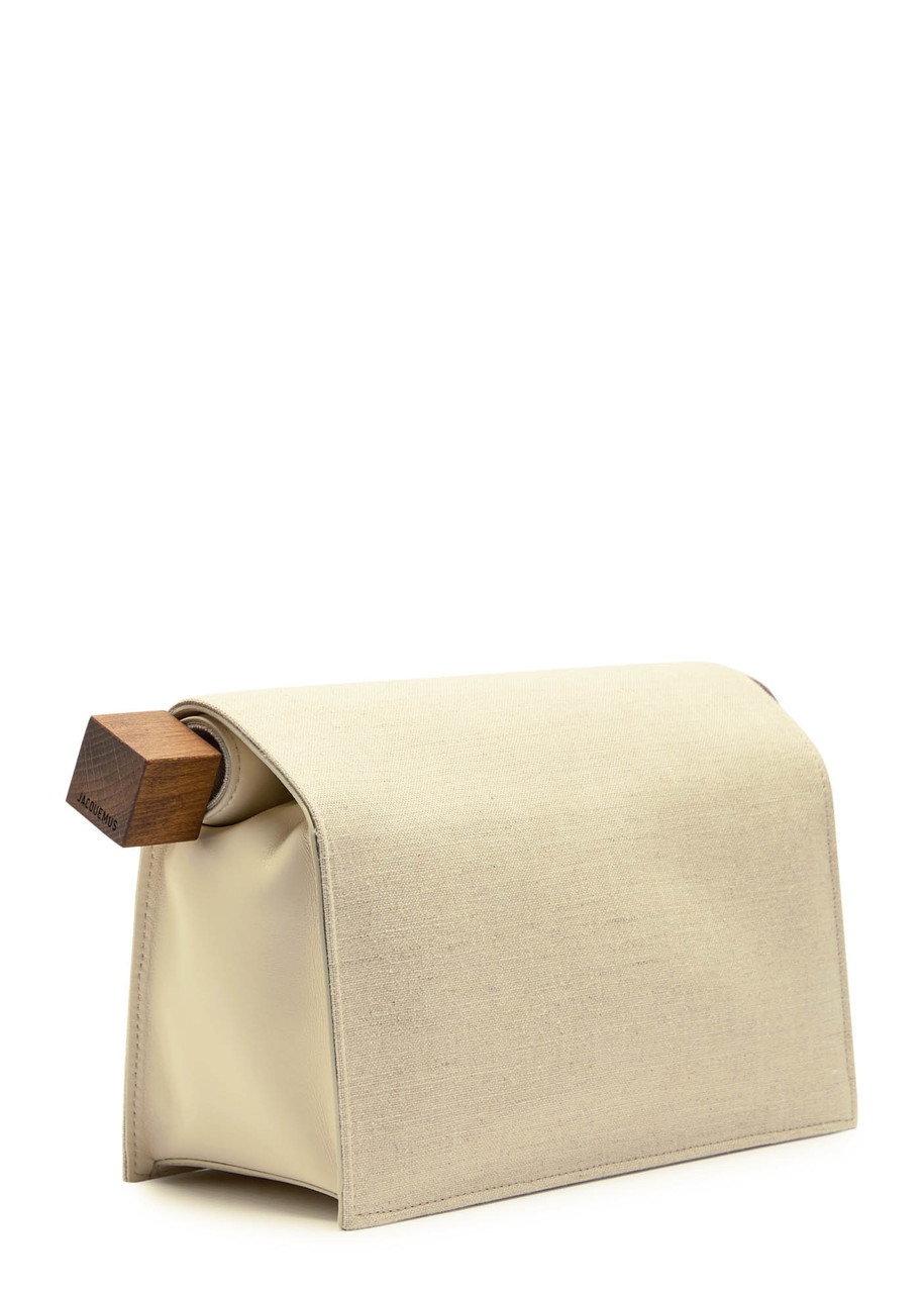 Jacquemus La Pochette Rond Carre Canvas Clutch In Sand