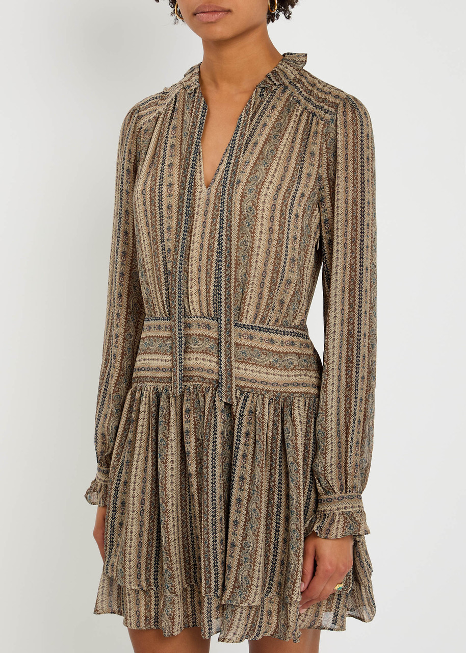 Paige Nantes Patterned Silk-chiffon Mini Dress In Brown