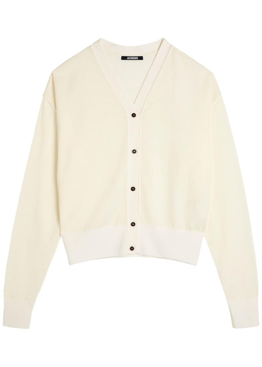 Jacquemus Le Cardigan Brode Logo-embroidered Wool-blend Cardigan In White