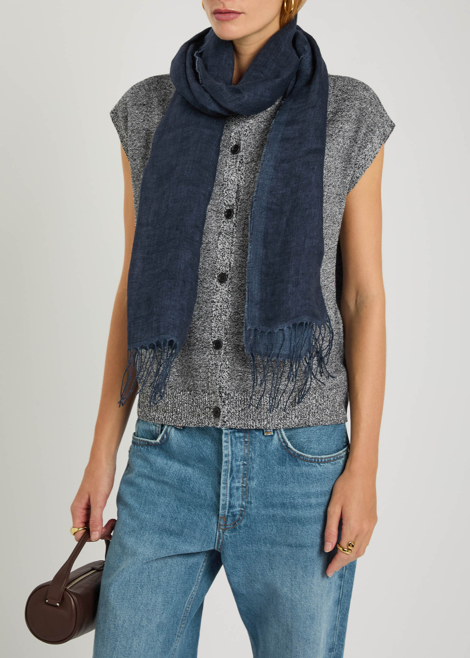 Eileen Fisher Two-tone Linen Scarf In Blue