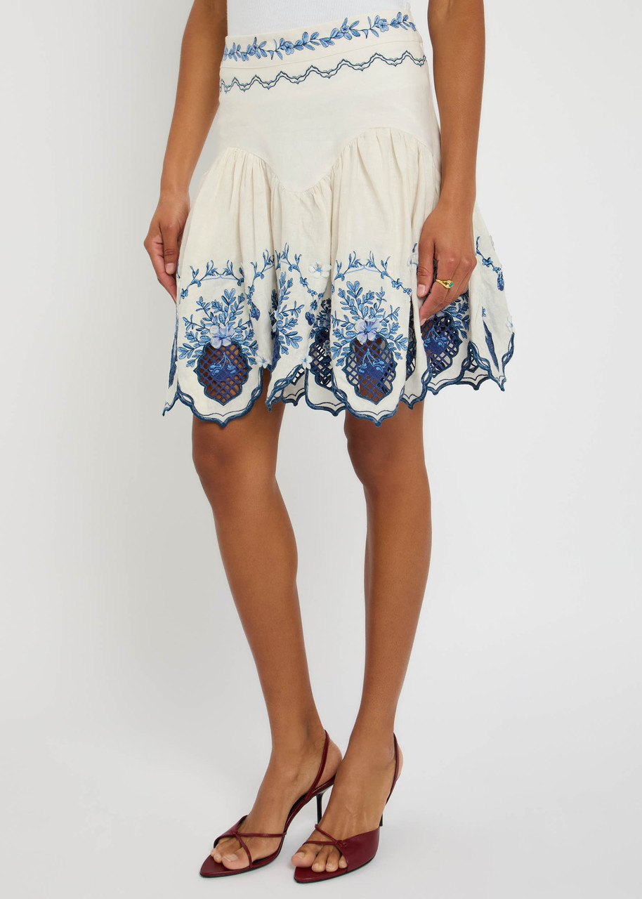 Agua By Agua Bendita Asai Wild Embroidered Linen Mini Skirt In Multi