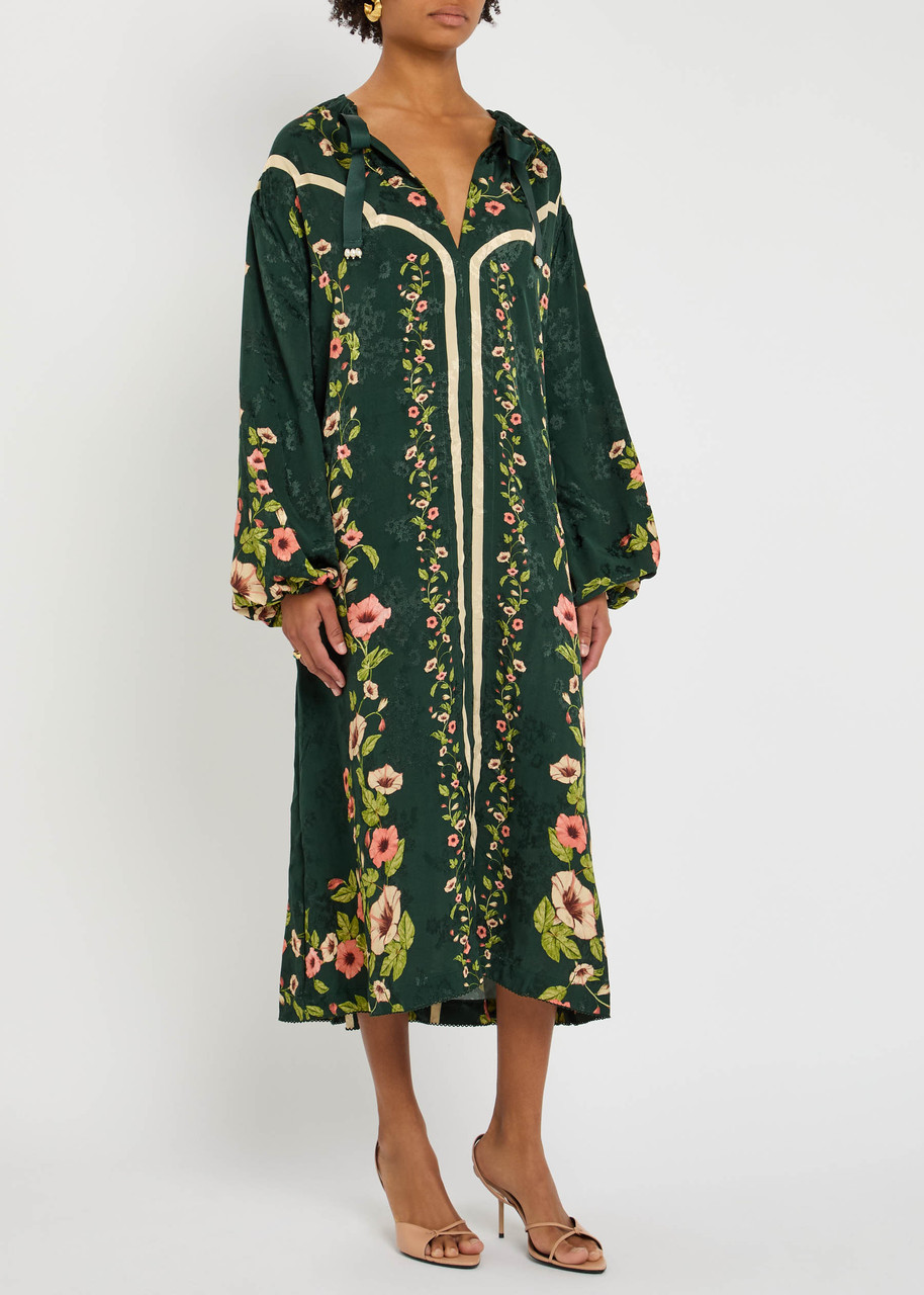 Agua By Agua Bendita Zircón Mosquetero Floral-print Linen Midi Kaftan In Multi