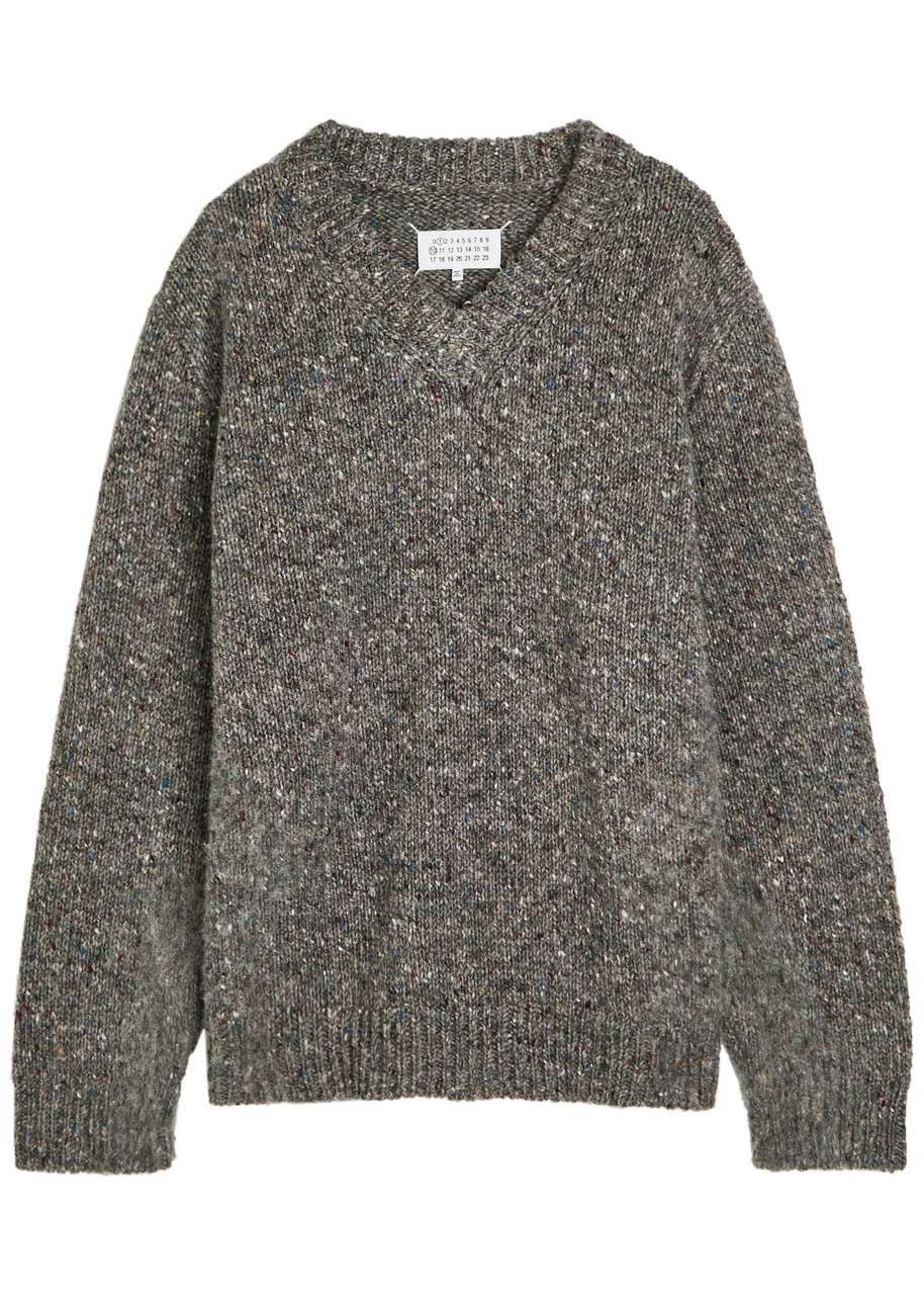 Maison Margiela Womens Grey V-neck Oversized-fit Virgin-wool Jumper Xs In Gray