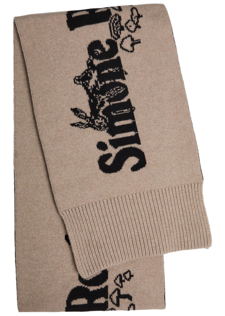 Simone Rocha Logo Wool And Cashmere-blend Scarf In Sand