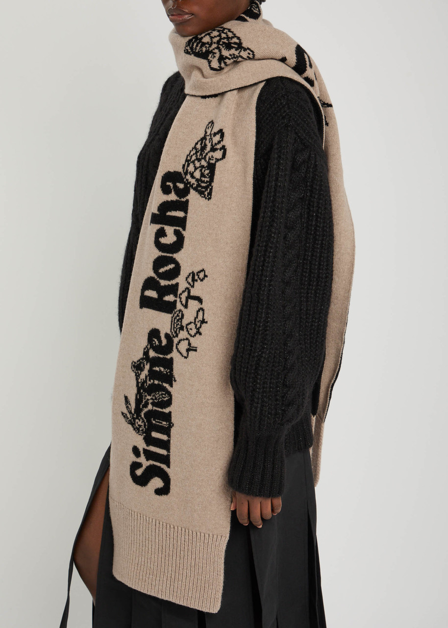 Simone Rocha Logo Wool And Cashmere-blend Scarf In Sand
