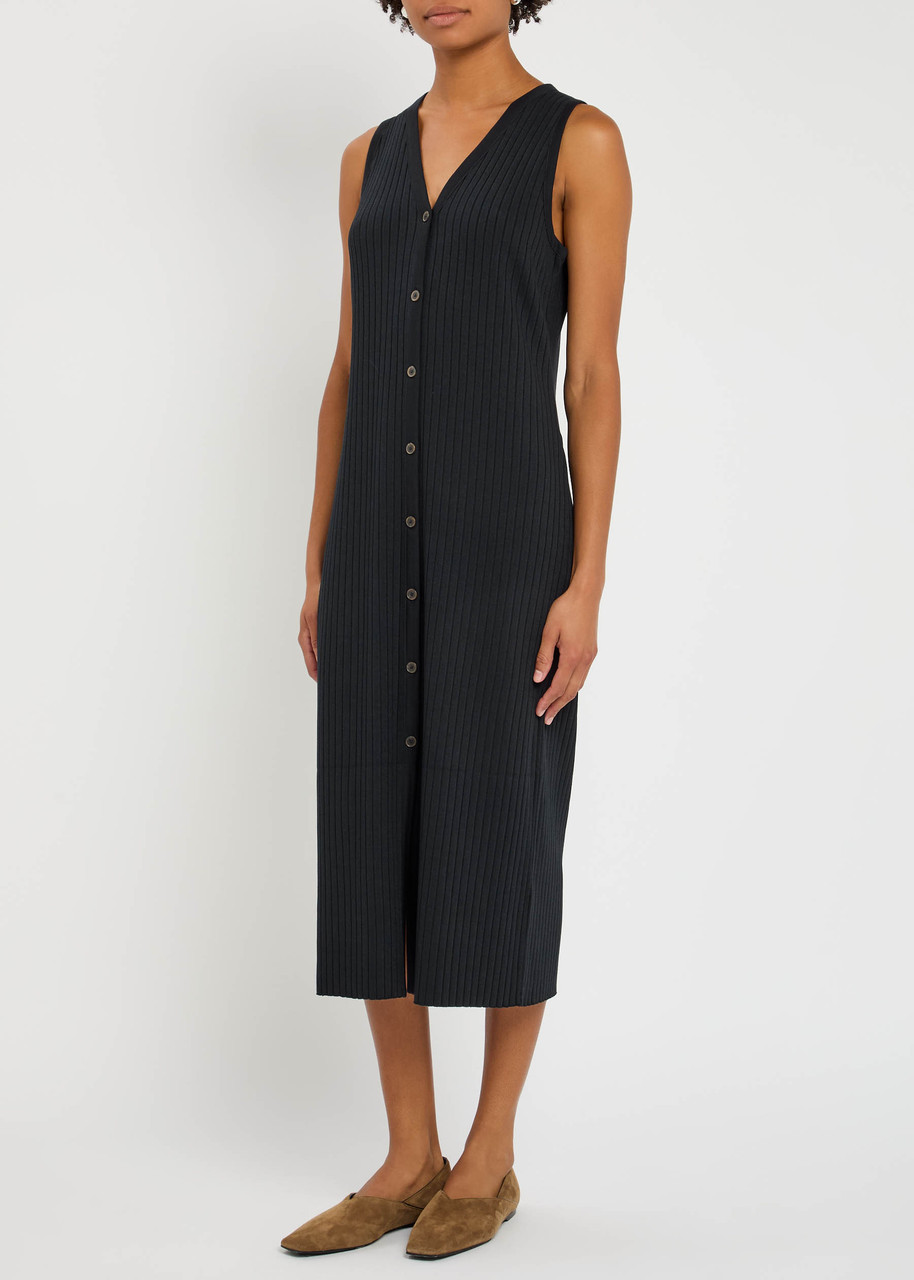 Vince Ribbed Stretch-knit Midi Dress In Blue