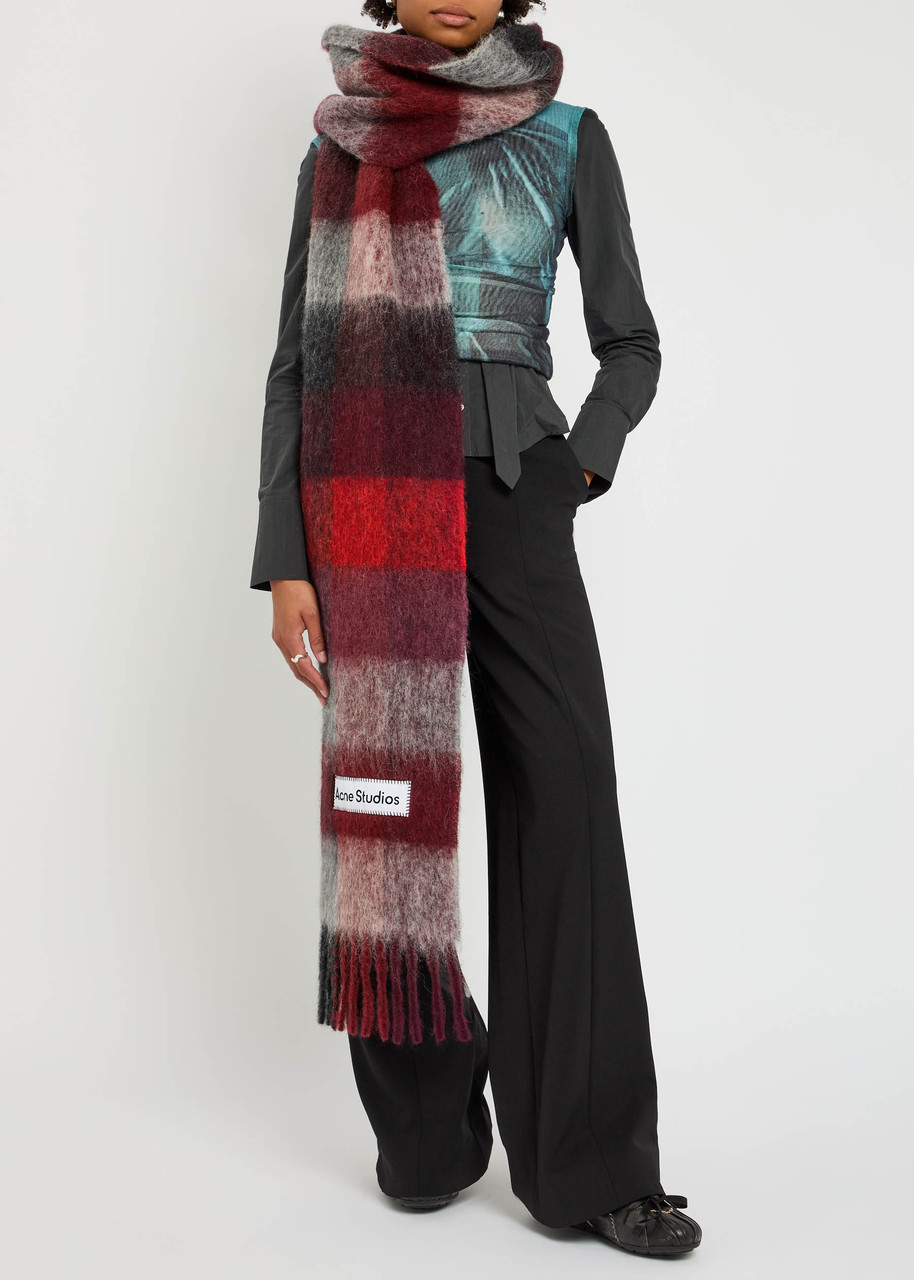 Acne Studios Vally Checked Wool-blend Scarf In Red